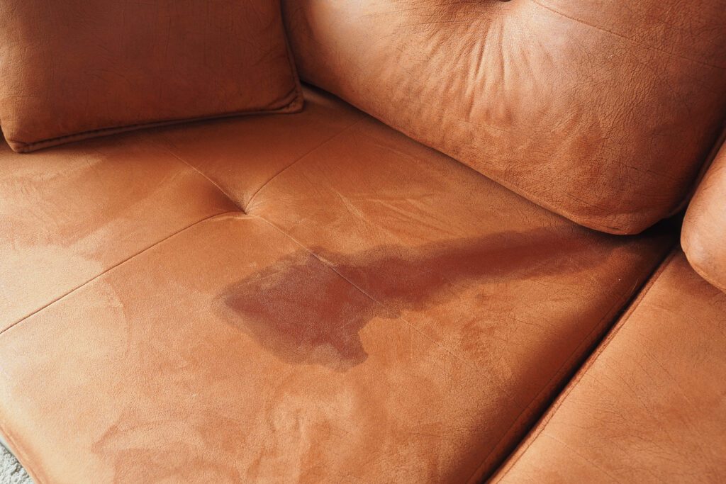 Remoção de mancha de xixi em estofado com produto de limpeza