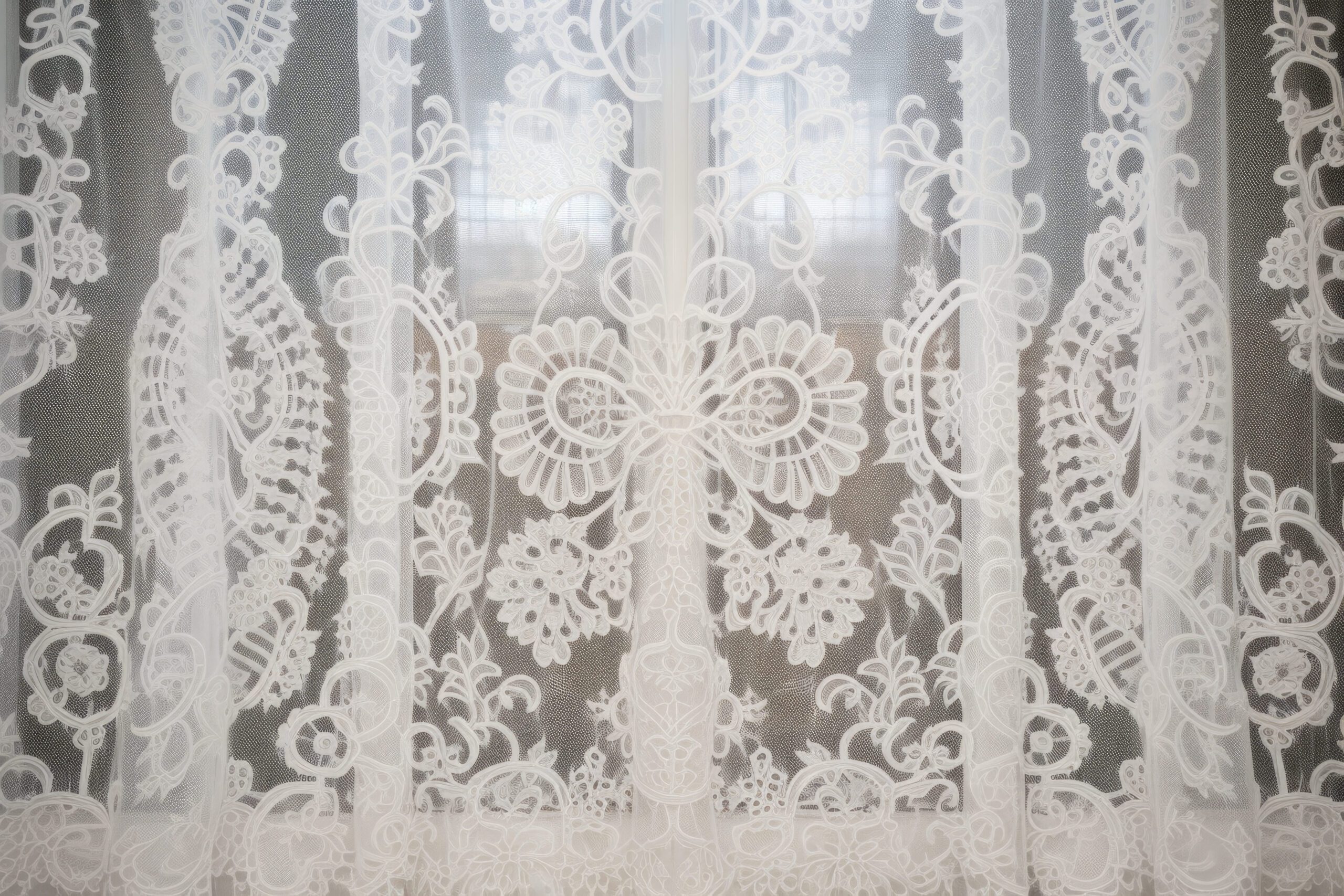 Cortina de renda branca decorando janela com luz natural