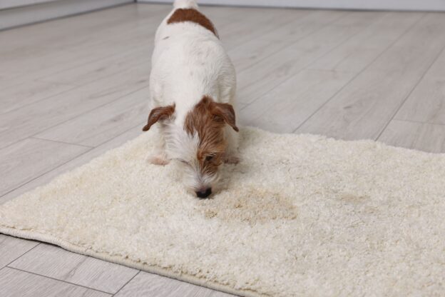 Imagem de cachorro fazendo xixi no tapete