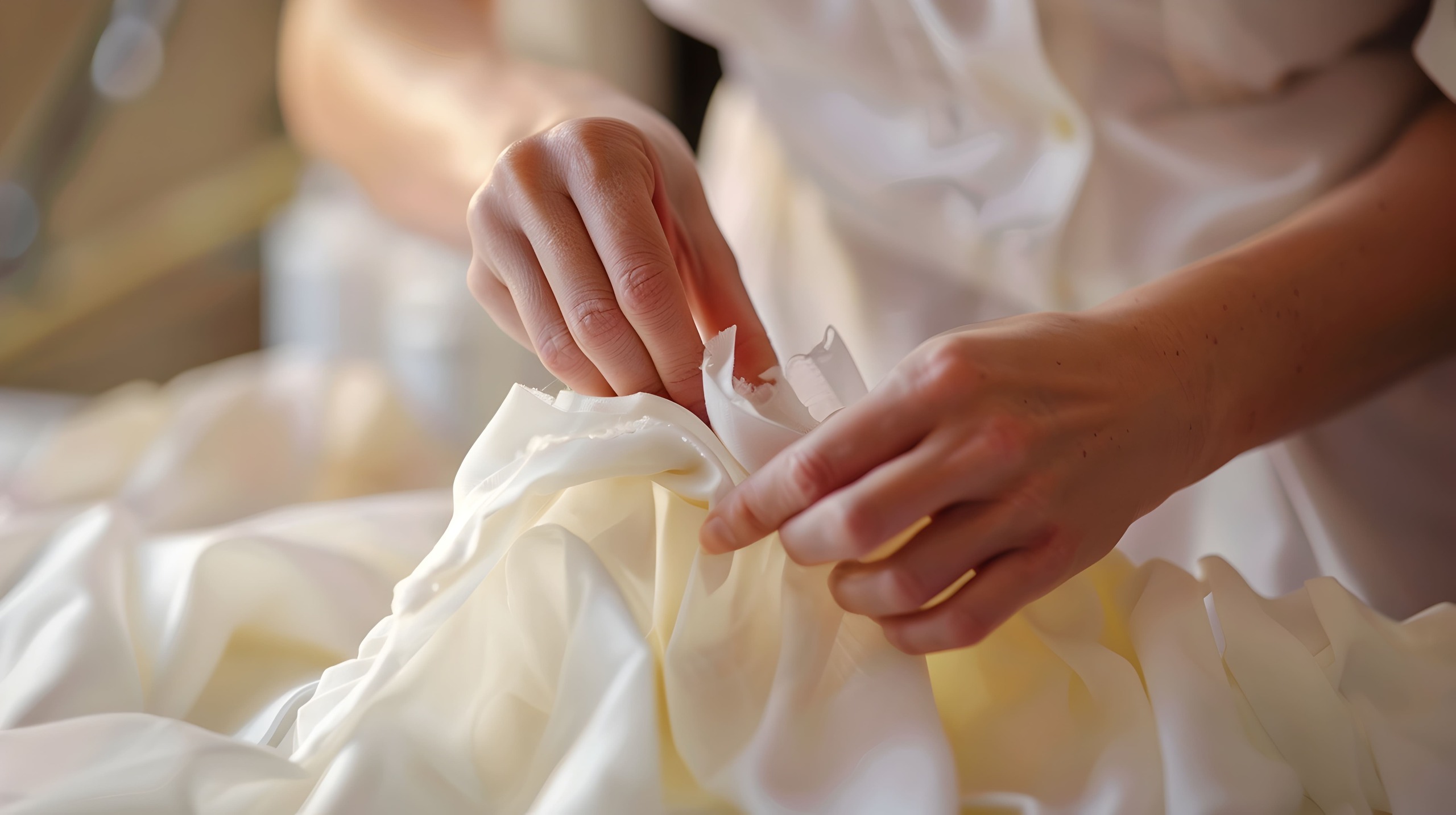 Lavagem de roupas delicadas sendo realizada com cuidado em tecido fino para preservar a fibra